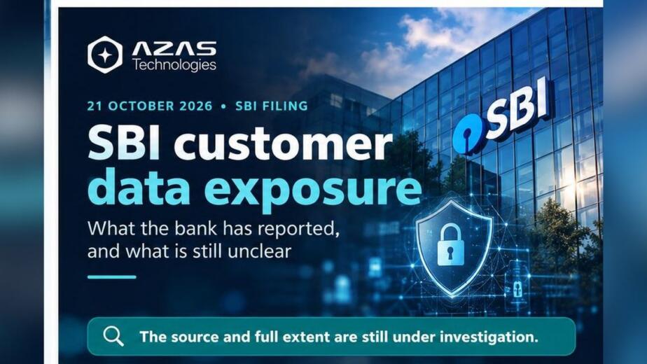 SBI customer data exposure cybersecurity alert by AZAS Technologies highlighting 3,897 customer records identified during the October 2026 investigation.
