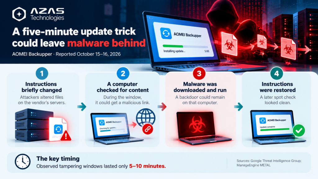 How attackers exploited a brief AOMEI Backupper update window to distribute malware and potentially establish persistent access.